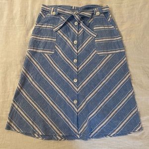 Laundry by Shelli Segal Blue & White Linen-blend Midi skirt, Size L